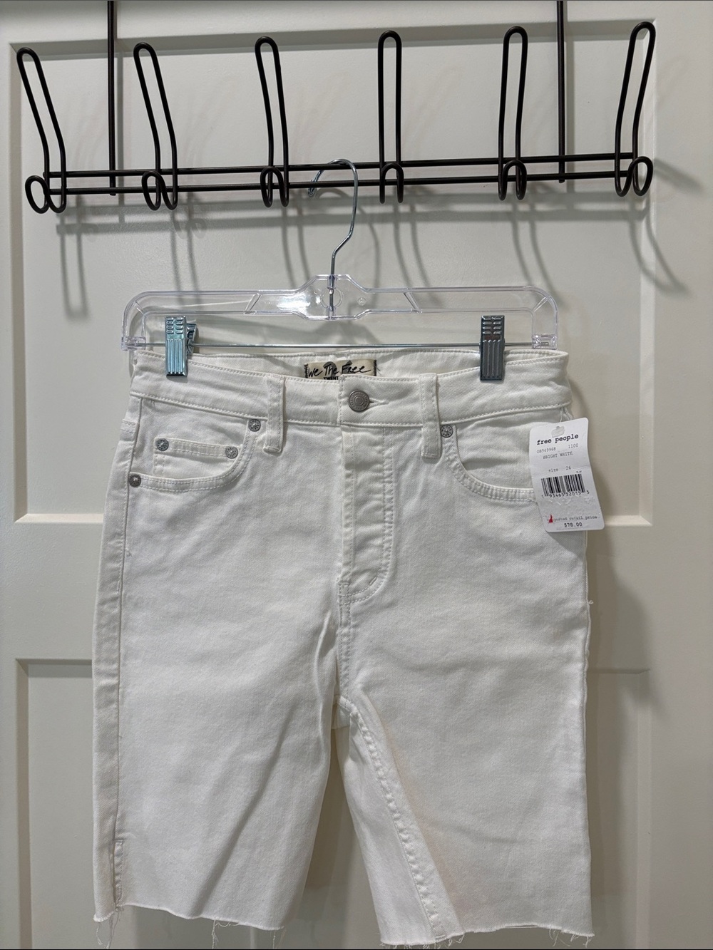 Free People Cream High-Rise Denim Bermuda Shorts